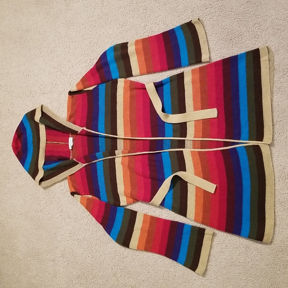 Vintage Mandee Striped Hooded Cardigan with Belt